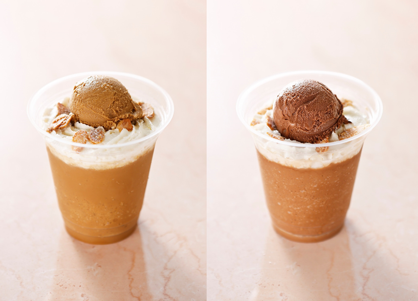 混ぜて楽しむベルギー風パフェ ドリンク　
リエジョワ カフェ＆リエジョワ ショコラ
季節限定で再登場！
