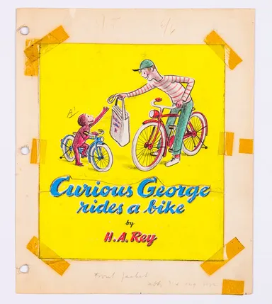 『じてんしゃにのるひとまねこざる』の表紙ラフ・スケッチ