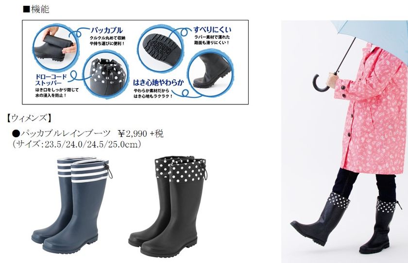 雨の日も安心
Navy(R)「パッカブルレインブーツ」
