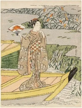《見立玉虫　屋島の合戦》　鈴木春信　中判錦絵2枚続のうち左　明和3-4年(1766-67)頃 　ボストン美術館 　Bequest of Miss Ellen Starkey Bates, 28.195