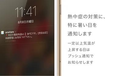 特に暑い日にプッシュ通知でお知らせ