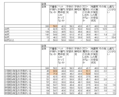 子供の留守番時、屋内熱中症以外の心配事について～年代別～