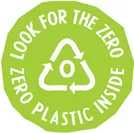 プラスチック・スープ財団より、原料にプラスチックを使用していない商品へ与えられる「ゼロ・プラスチック・インサイド」のロゴ