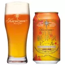 高原の錦秋(赤ビール) グラスと缶ビール