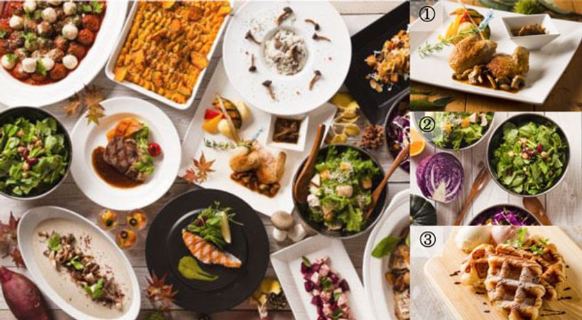 旬野菜バイキング＆「メイン料理」
さらにパワーアップしたラインナップでご用意
ローストチキンにワッフルが初登場！秋の味覚とかぼちゃフェア！
マルシェダイニング「ネン」にて　9月1日(金)より開催