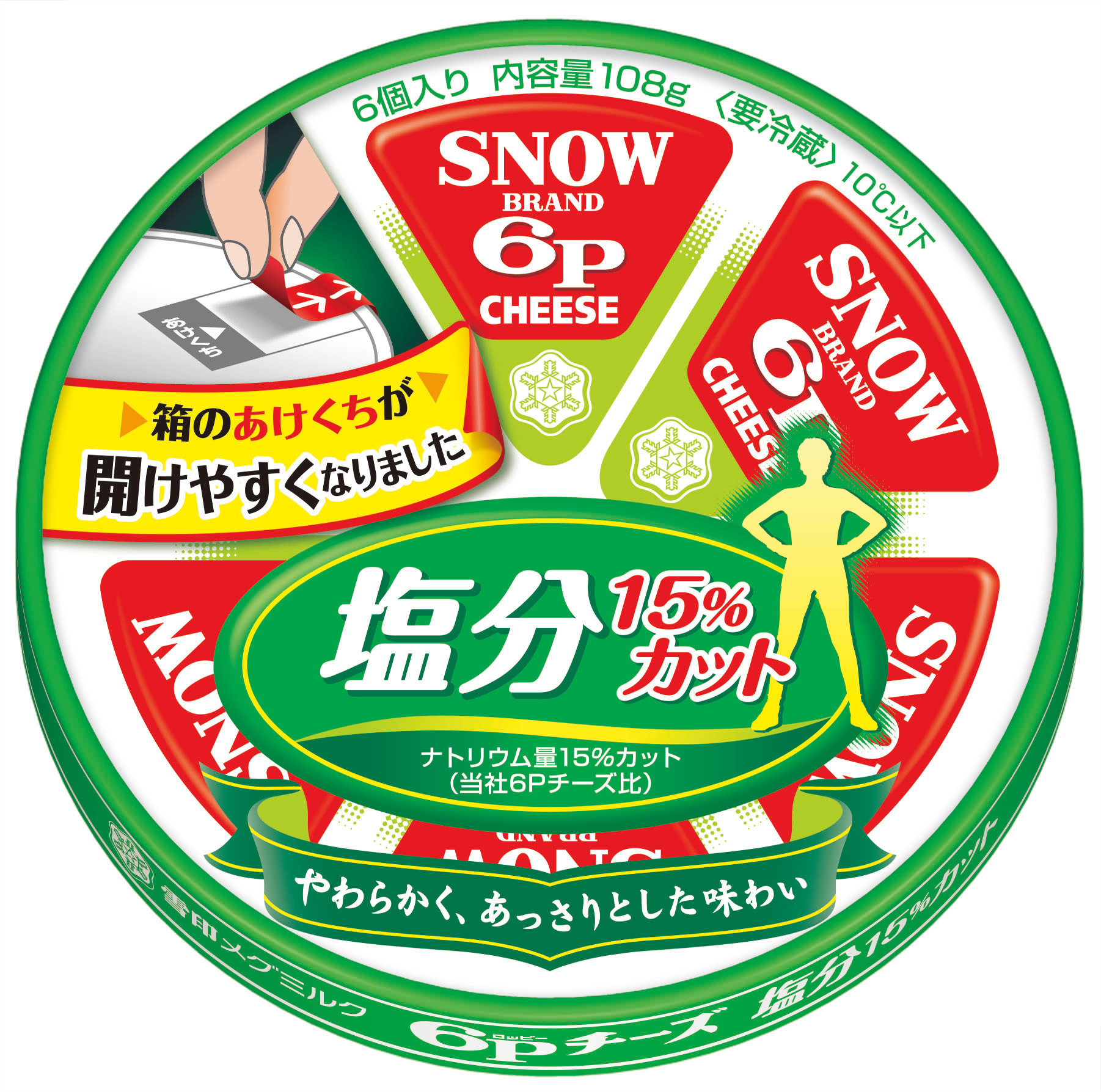 雪印メグミルク】『６Ｐチーズ』シリーズ４品（６Ｐチーズ/コクとうまみ/塩分１５％カット/カマンベール入り）パッケージ改良により箱があけやすくなりました｜ 雪印メグミルク株式会社のプレスリリース