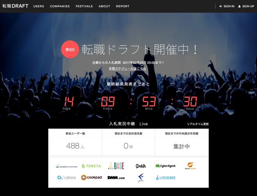 ITエンジニア限定の競争入札型転職サービス
「第8回 転職ドラフト」本日9/6（水）より開催！