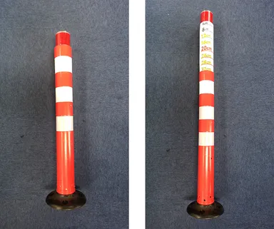 水深表示ポールのプロトタイプ(左：通常時、右：冠水時)