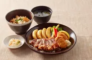 広島産牡蠣フライとサーロインステーキ 松茸ごはん御膳　醤油ガーリックソース