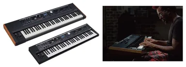 73鍵モデルの『V-Combo VR-730』(上)と61鍵モデルの『V-Combo VR-09-B』(下)、『V-Combo VR-730』演奏イメージ