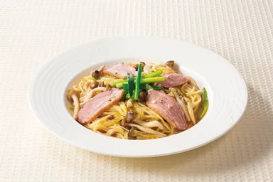 合鴨と葱の和風スパゲティ　ぶどう山椒風味