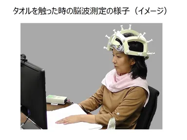 タオルを触った時の脳波測定の様子(イメージ)