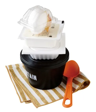 ご飯、納豆、絹ごし豆腐、温泉玉子をセットアップ！ 「納豆腐丼温たまのっけ」