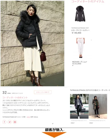 コーディネート投稿後の画面(顧客が購入)