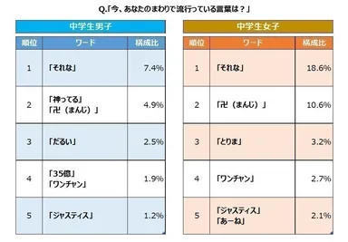 株式会社スプリックス調べ「中高生男女の流行語ランキング」