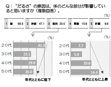 【グラフ】“だるさ”の原因は、体のどんな部分が影響してい ると思いますか（複数回答）。