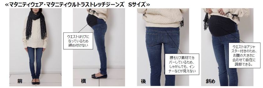妊娠中もスタイリッシュに、いつものオシャレがしたい！
普通のジーンズとマタニティジーンズではこんなに違う。
シルエットを比較！

