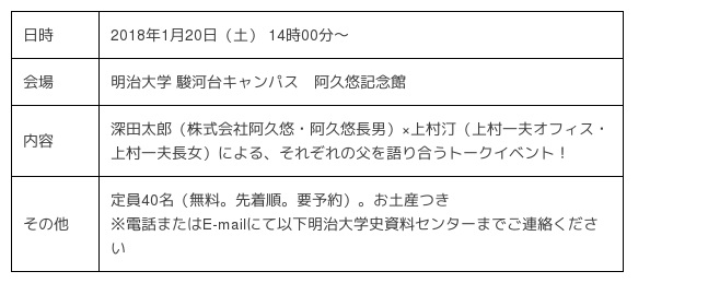 明治大学阿久悠記念館 特別企画展示 トークイベント阿久悠と上村一夫 学校法人明治大学広報課 プレスリリース