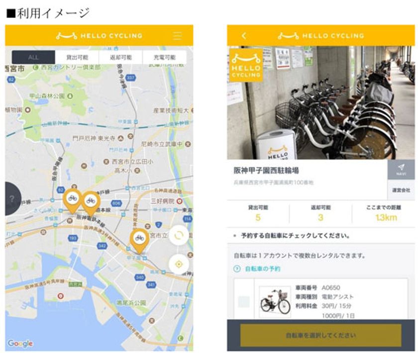 阪神電気鉄道グループ、関西で初めてOpenStreetの
「HELLO CYCLING」を活用した自転車シェアリングサービスを導入
～尼崎エリアをはじめとした阪神沿線で本日から開始します～