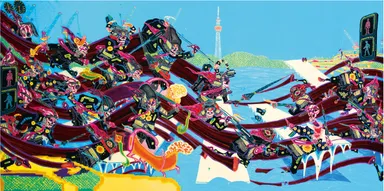 2012 ''On the Crossroad, 絹に糸目友禅染, パネル