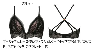 ゴージャスなレース使いでオフショルダーのトップスや背中があいたドレスにもピッタリのブラレット(P)