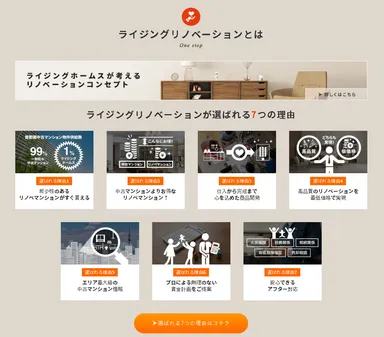 「WEBサイト＝眠らない営業マン」を実現する「選ばれる７つの理由」ページ