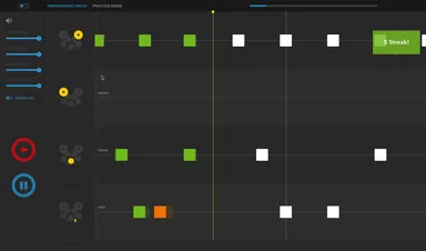 表示されるパッドを叩いてゲーム感覚でドラムを練習