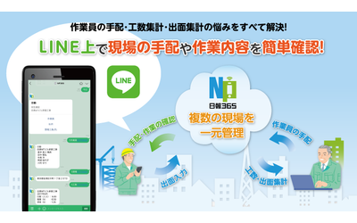 「LINE」で工事現場業務の手配情報などが確認できる　日報・出面システムの“日報365”に「LINE」機能搭載