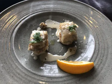 八代産太刀魚のフリットクリームと八代産キノコのソース(八代)