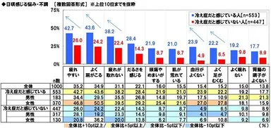 日頃感じる悩み・不調（冷え症自覚別）