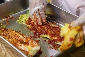 白菜にヤンニョムを付ける