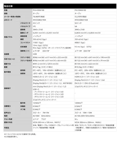 4K液晶ディスプレイMXシリーズ製品仕様