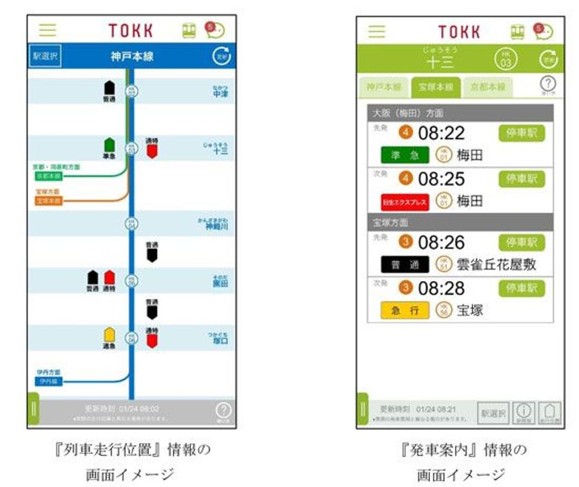 ～阪急電車公式アプリ「TOKKアプリ」の列車運行情報をより充実～
『列車走行位置』と『発車案内』の情報提供を新たに開始します