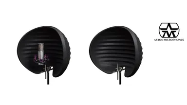 『Aston Halo Shadow』に同社マイクを装着したイメージ(マイクおよびショックマウントアダプターは別売)／『Aston Halo Shadow』