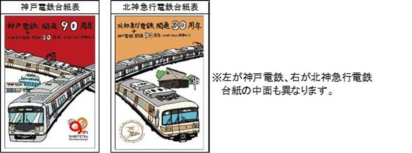 神戸電鉄開通90周年、
北神急行電鉄開通30周年を記念して
「コラボイラスト硬券セット」を発売します。