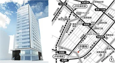 （左）建物外観　（右）位置図