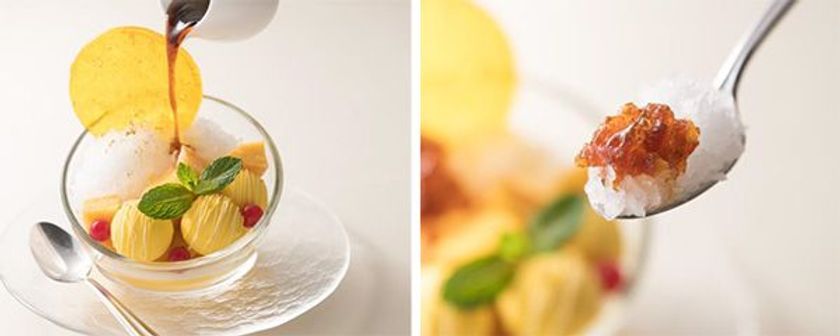 温かい紅茶がジュレに！？球体の中から紅茶のパルフェも登場
フレーバーティーに変化する、3層仕立てのかき氷
2018年5月1日(火)より　ティーラウンジ「パルテール」にて