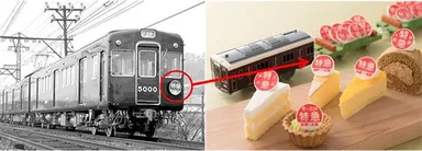 （左）撮影者：篠原丞（しのはらすすむ）（1968年1月～3月頃）（右）阪急電車の先頭車両についていた運行標識板を再現