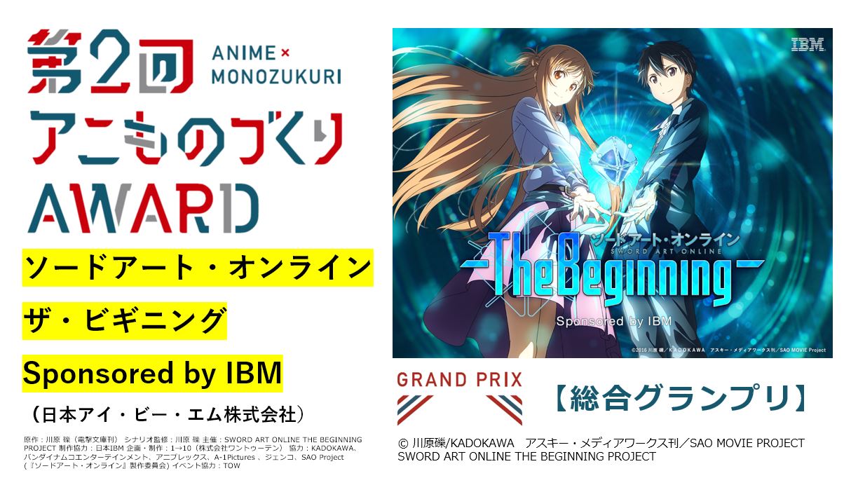 プレスリリース 総合グランプリは ソードアート オンライン ザ ビギニング Sponsored By Ibm 第2回アニものづくりアワード 受賞全18作品を発表 Press 毎日新聞