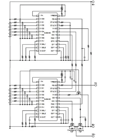 S-8245Cシリーズを用いた10セル保護回路例