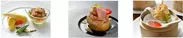 【左から】鰻のかば焼き リゾット添え ×穴子のフリットのアンサンブル、フォアグラと鴨肉のソテー 柚子胡椒味噌の和風仕立て、ふかひれスープの湯葉龍包