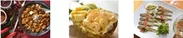 【左から】四川風麻婆豆腐、海老のマンゴーマヨネーズソース、稚鮎と茄子のコンフィー プロヴァンス風
