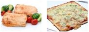【左】サーモンの明太子 マヨネーズ焼き【右】ポテトとツナのピザ （8月の土日祝）