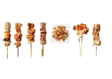 (左から)北海道・美唄やきとり／北海道・室蘭やきとり／福島・福島やきとり／埼玉・東松山やきとり／愛知・今治やきとり／山口・長門やきとり／福岡・久留米やきとり