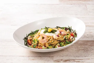 海老と貝柱の冷製ねばとろスパゲティ