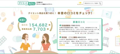 ダイエット商品の口コミサイト「ダイエットカフェ」PC TOPページ