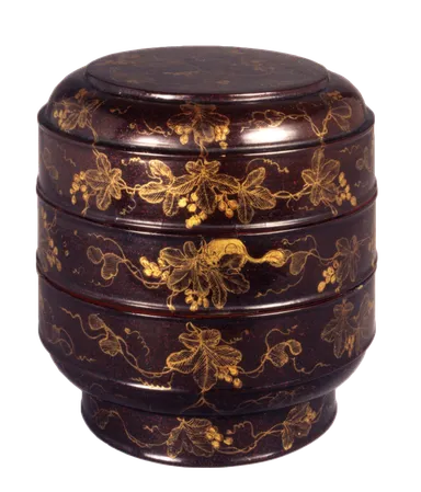 黒漆葡萄栗鼠箔絵食籠