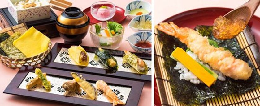 7月23日は「天ぷらの日」で夏バテ防止！？
新感覚！海苔で巻いて食べる「天ぷら×手巻き寿司」
2018年7月23日（月）より大阪新阪急ホテルにて販売