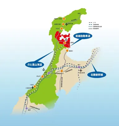 七尾市マップ：赤い部分が七尾市