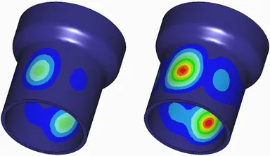 インナーイヤーヘッドホンの真空状態(左)と非真空状態(右)